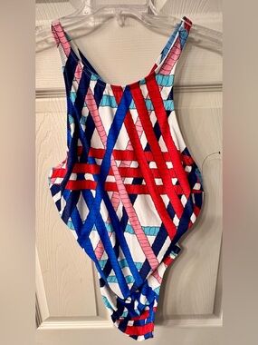 NWOT GBM by Sonsie  Women's One-Piece Swimsuit - Red, Blue, Pink, White